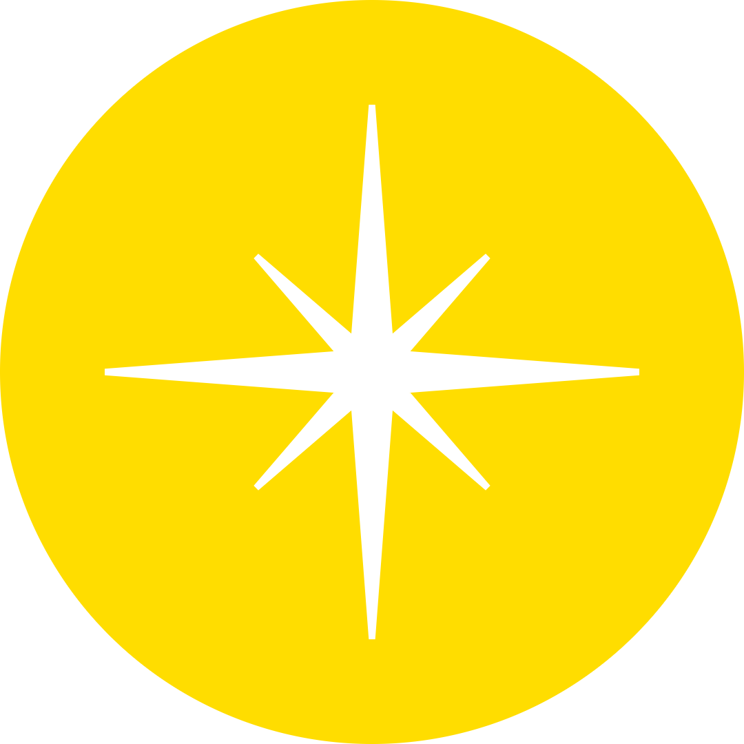 A circular yellow icon that has an eight pointed star in the middle