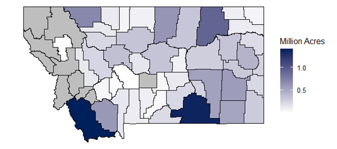Figure 2: 2025 PRF Participation by County in Montana. Counties with no available data are shown in grey.