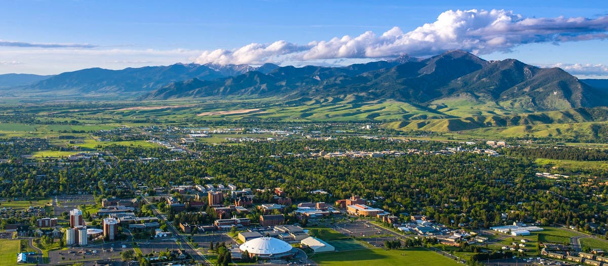 MSU and Bridgers Aerial photo of MSU campus and Bridger montain range