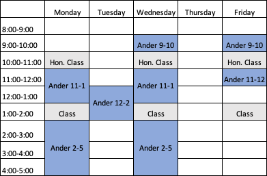 EGEN 201 schedule shown in a weekly table format