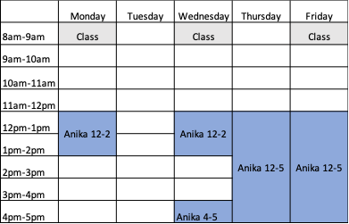 EGEN 202 schedule shown in a weekly table format