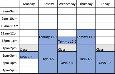 EGEN 203 schedule shown in a weekly table format