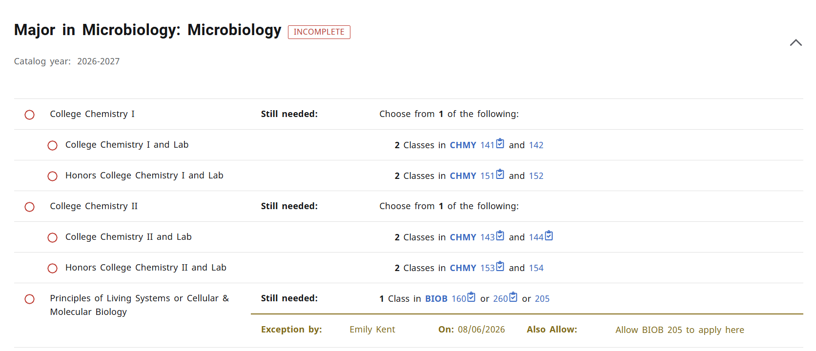 exceptions completed