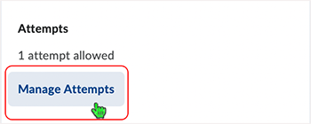 Brightspace screenshot 20.23.02 - selecting the "Manage Attempts" button