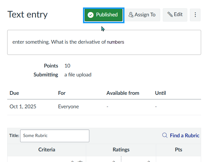 green published button for an assignment