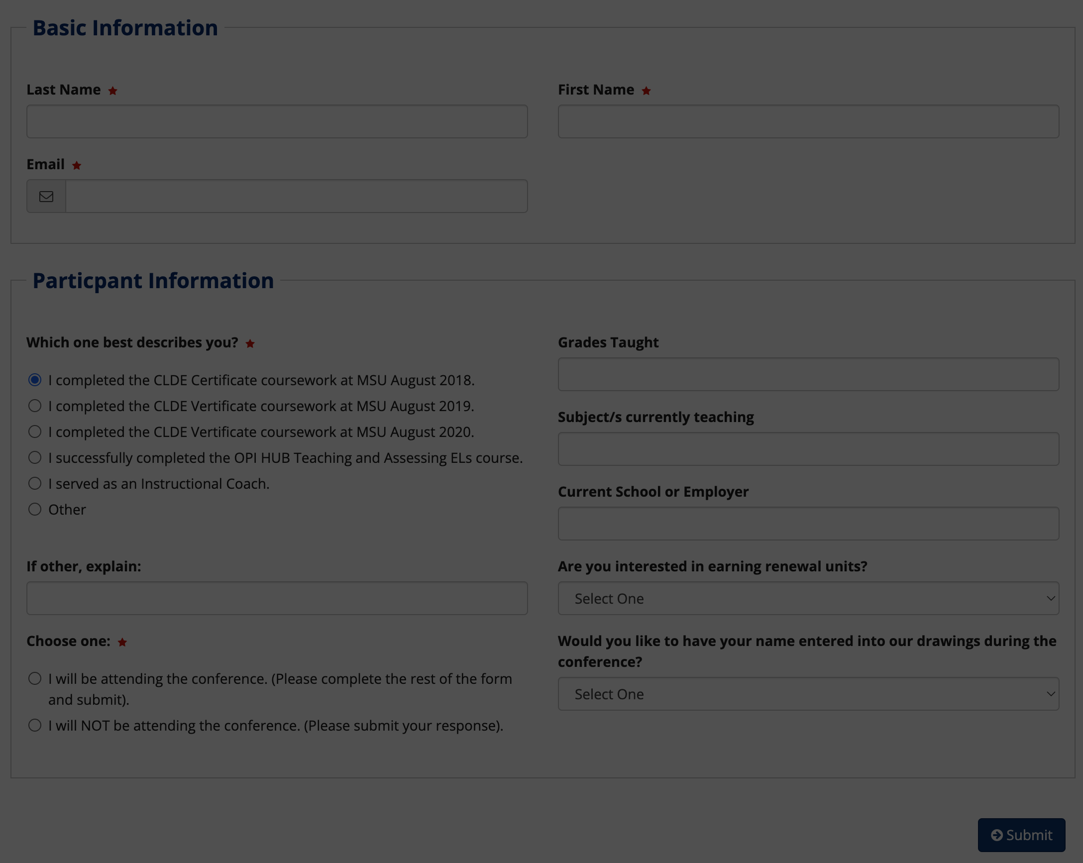 Disabled Registration Form