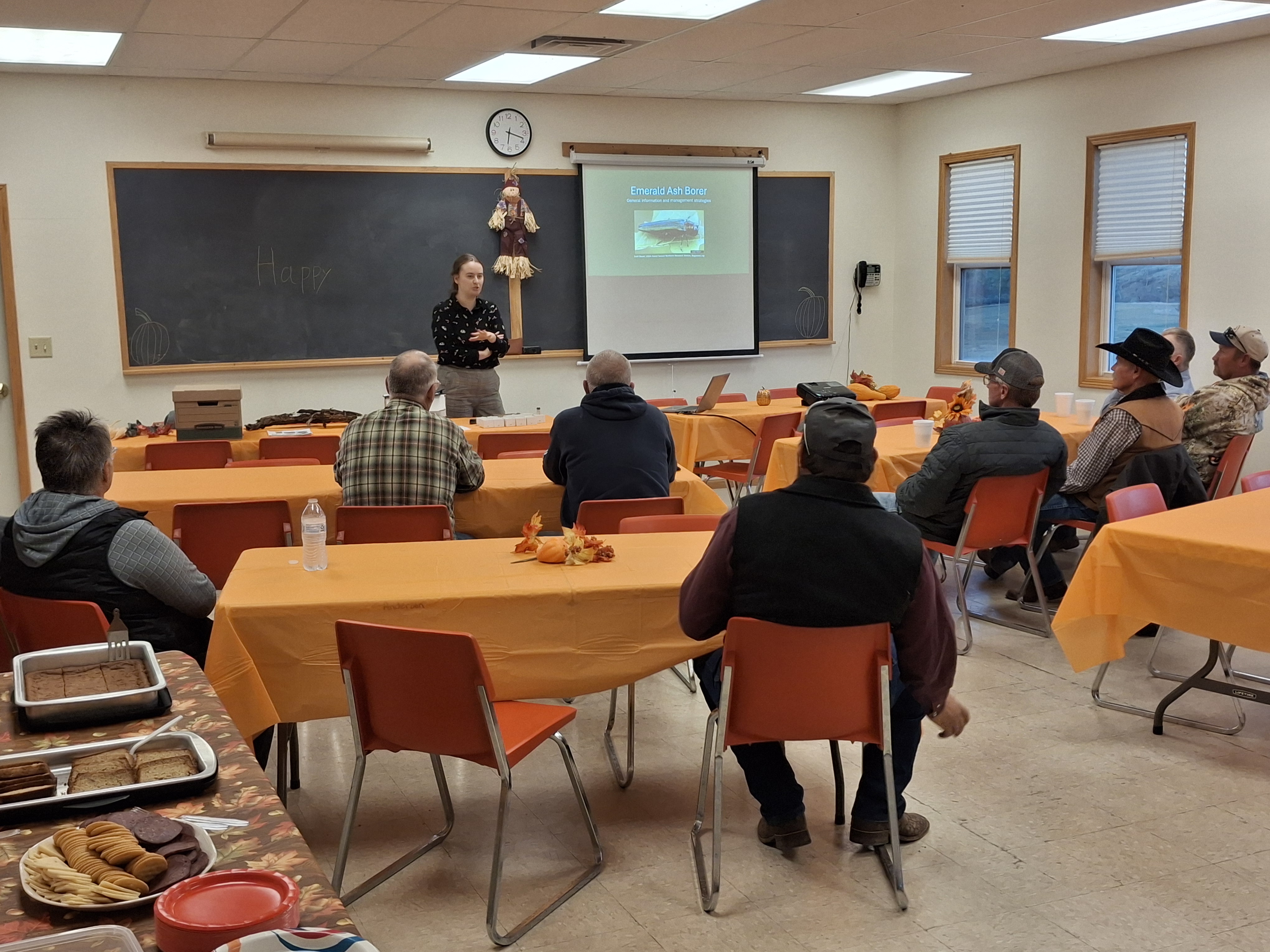 MSU Extension Insect Diagnostician, Chloe Rice, presents to a group in Knowlton, MT. 
