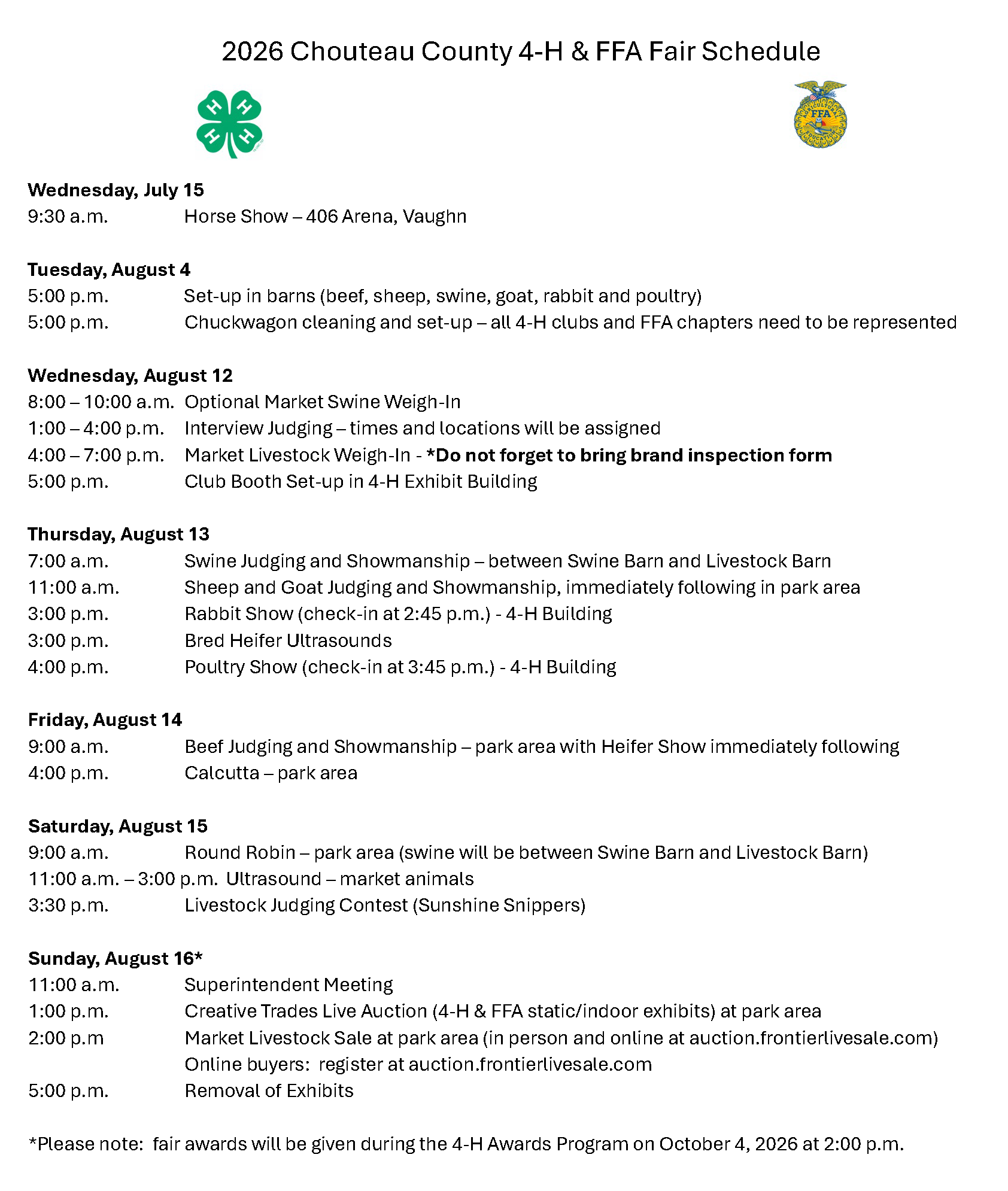 Fair Schedule 2026 With Sale Auction Link