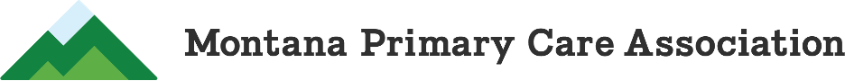 A rectangular logo with a green mountain on the left, and on the right, text that says Montana Primary Care Association