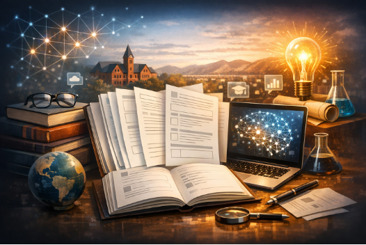 AI generated image of a book in a library