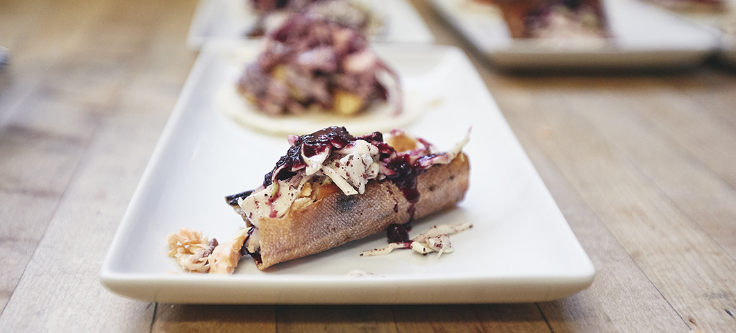 fish skin tacos on serving plates