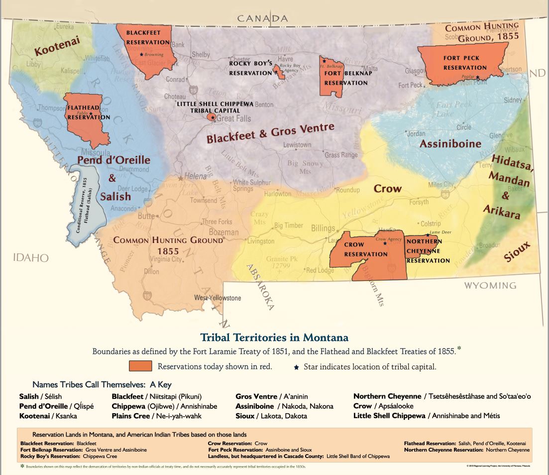 Montana map of tribal territories