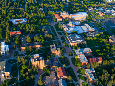 An arial view of "the Mall" at MSU.