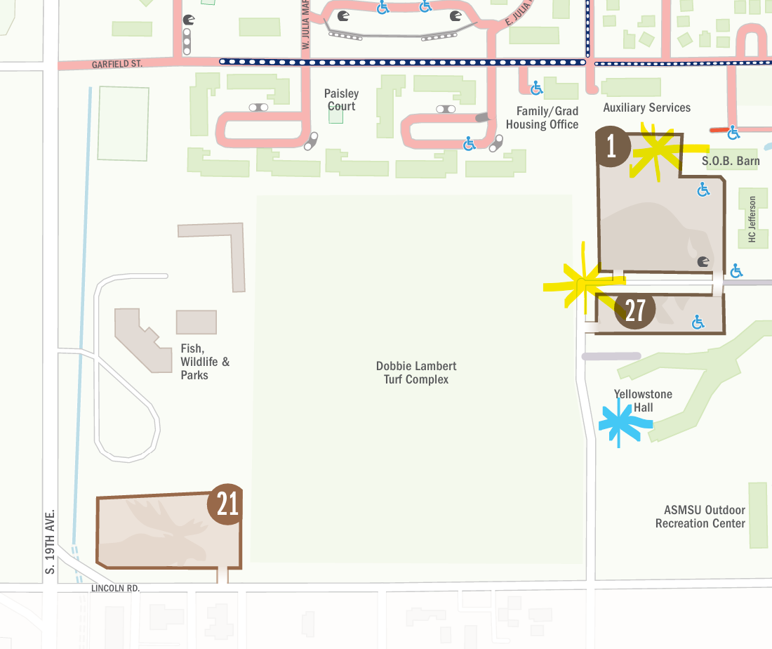 map of bison 1 and 27 parking lots