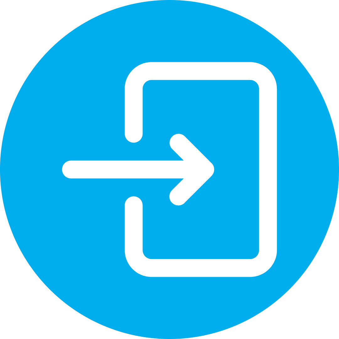 An arrow pointing right into a rectangle inside a blue circle