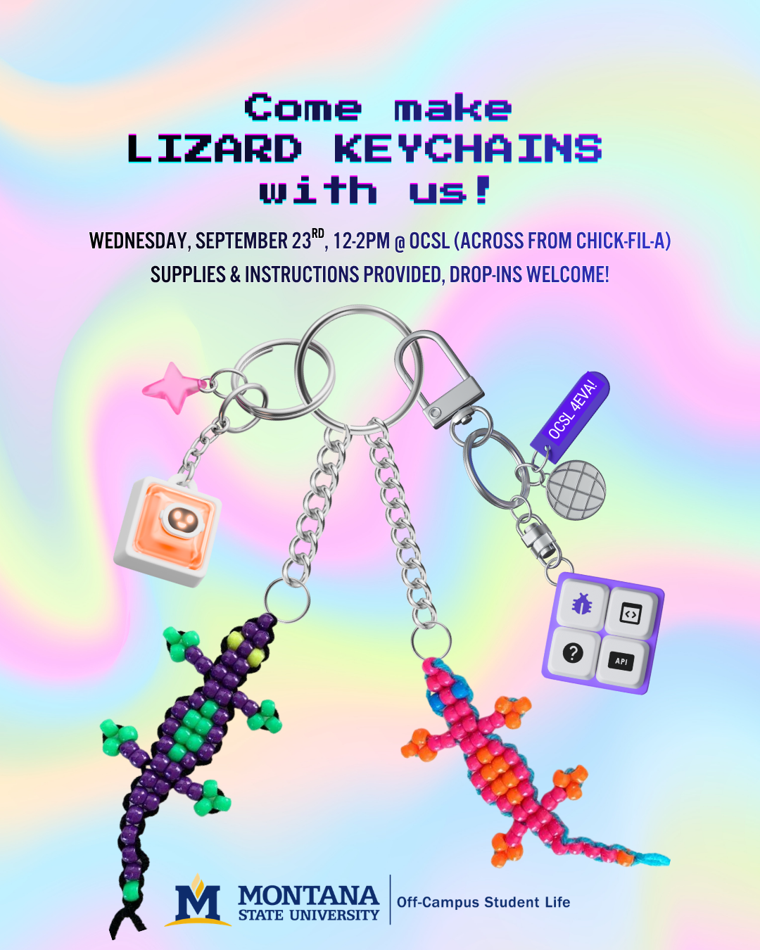 Lizard Keychains A poster advertising a Lizard Keychain workshop
