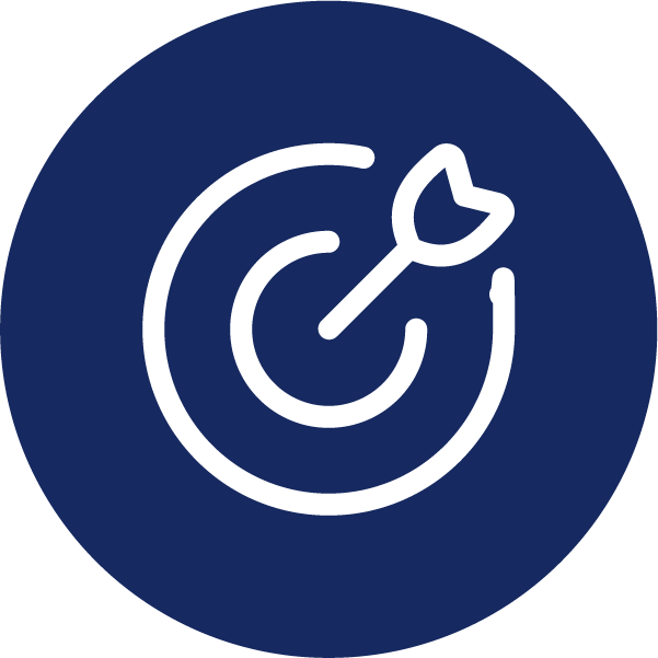 Yellow circle with a blue target+arrow icon