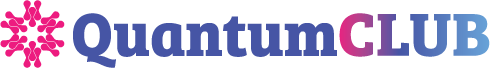 Pink and Blue logo with atom and words "QuantumClub"
