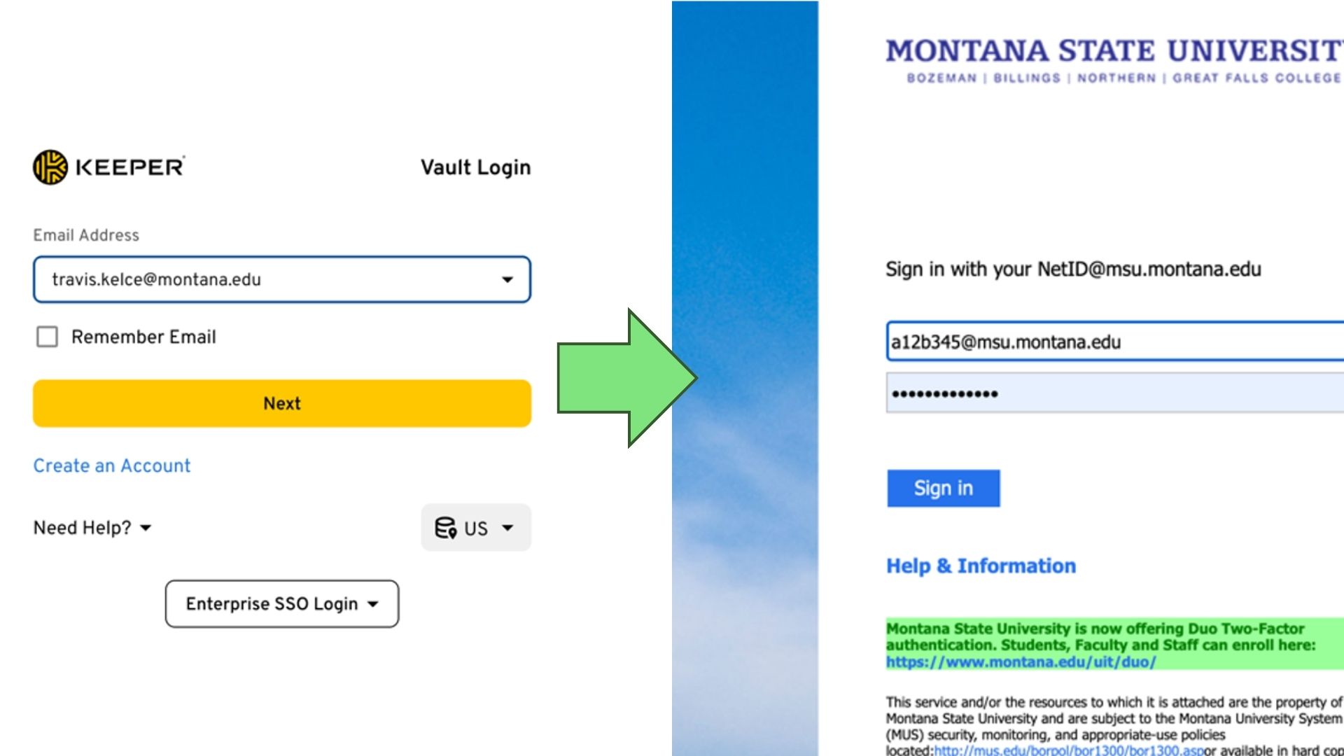 MSU log in page to access keeper