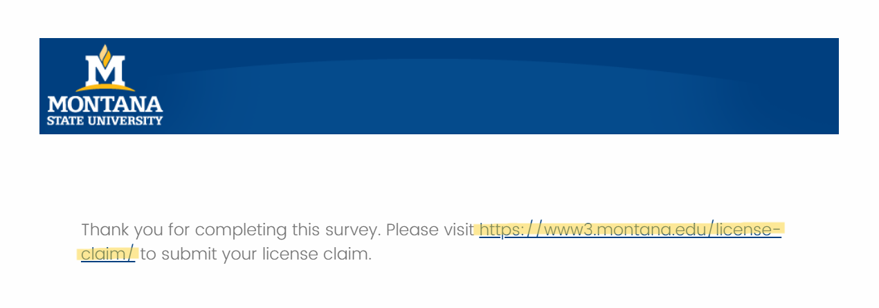 Screenshot of the final Adobe License Claim Survey page with the link to the claim page highlighted.