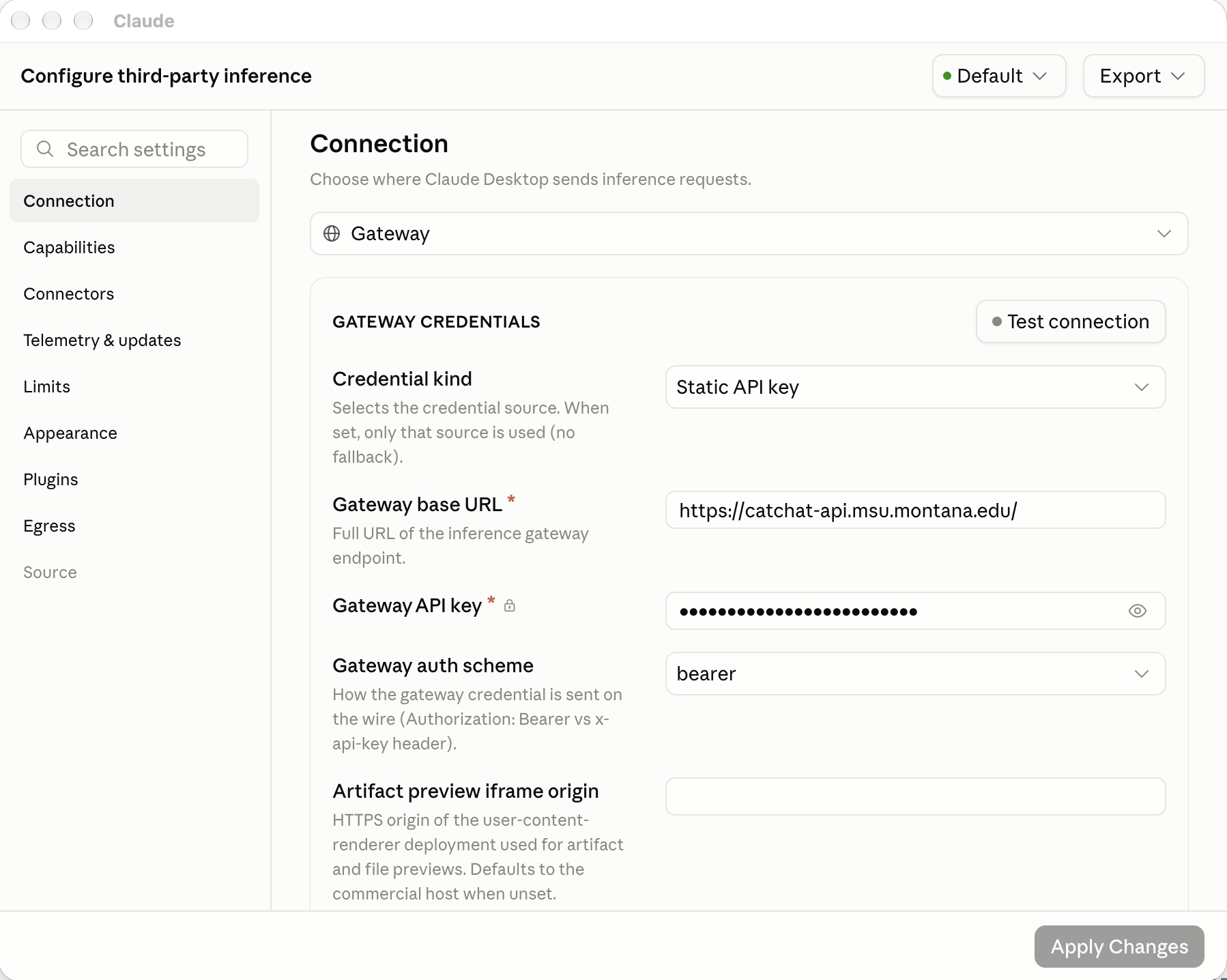 Claude App config with Named fields filled in