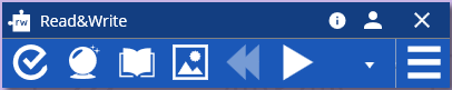 A short blue bar with icons indicating options for the Read and Write Gold application. It is a shrunken version of the long bar that opens when you first start the app.